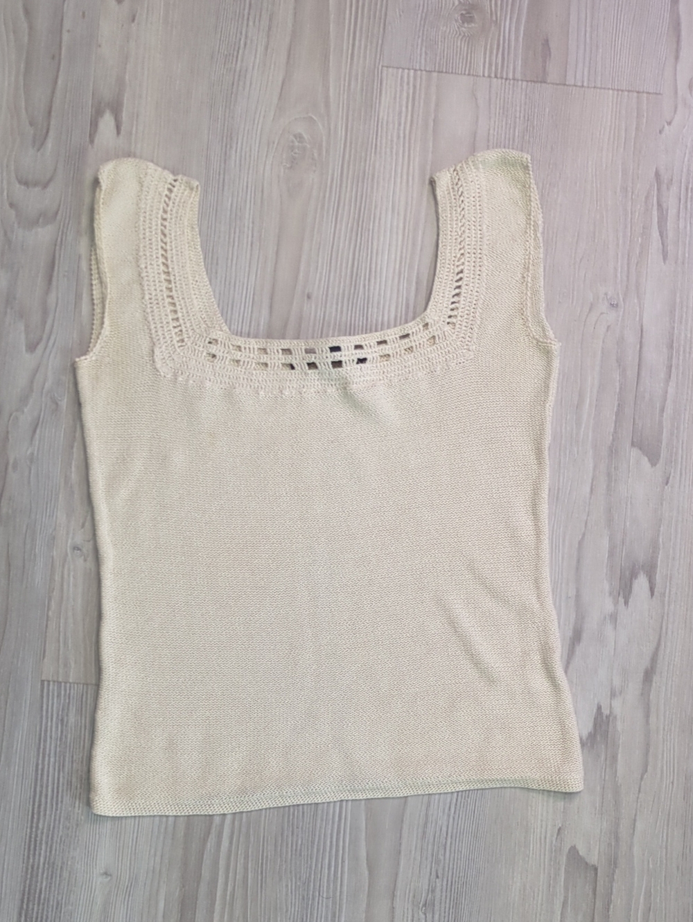 Jeanne Maac 100% Cotton Crochet Knit Tank Top Cream Size Small Y2K Stains